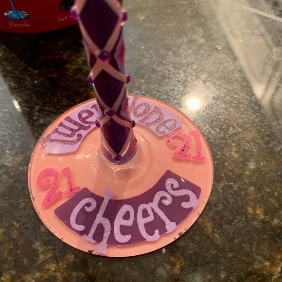 21ST BIRTHDAY HAND-PAINTED WINE GLASS, 15 OZ. - Picture 4 of 10